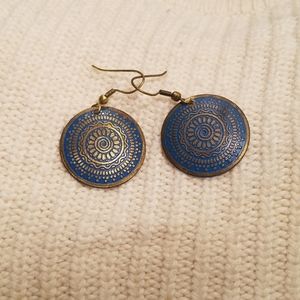 Lapis Lazuli Blue and Gold Mandala Disc Earrings